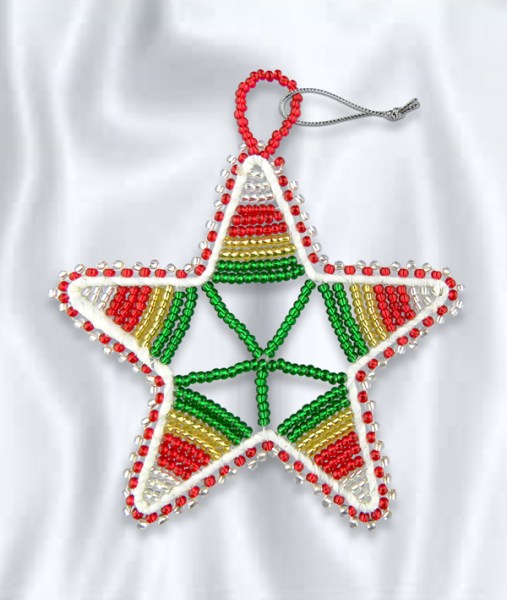 African Beaded Christmas Star.1 Red Silver Green Gold